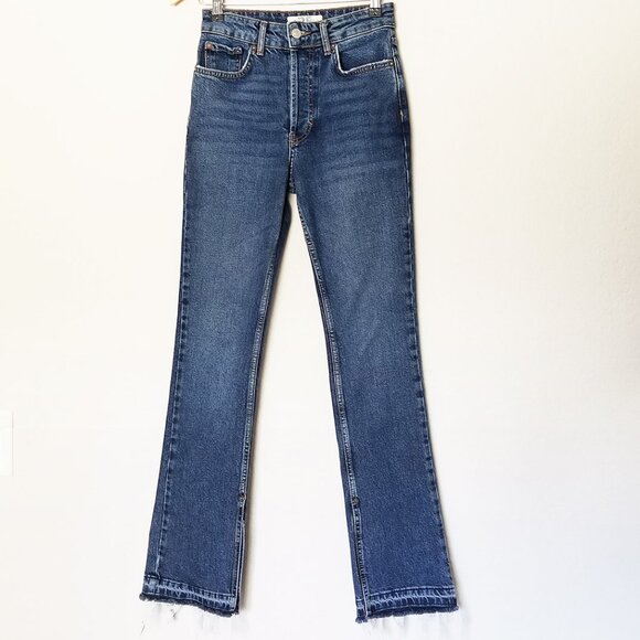 FREE PEOPLE We The Free Emmy High Waist Bootcut Jean Slit Frayed Hem Blue 25 $98 - Picture 5 of 16